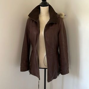 Michael Kors Leather Jacket with Fur Hood